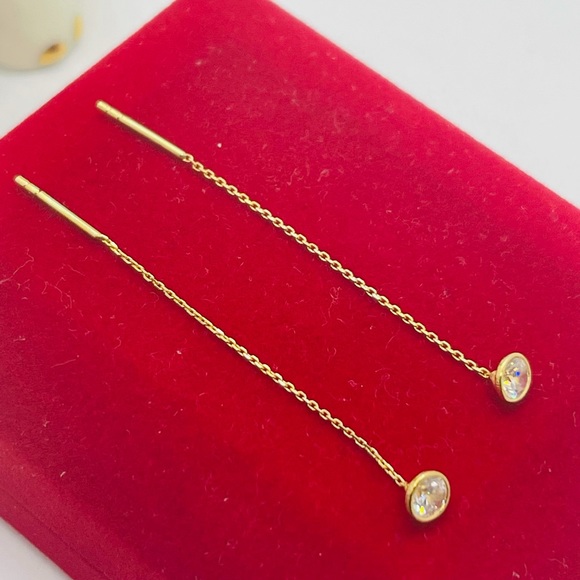 💕18k Real Gold Tictac Earrings with Stone - Picture 3 of 6